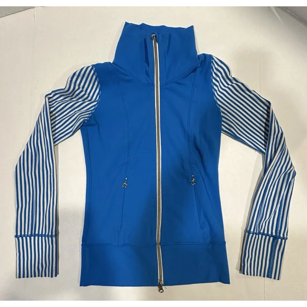 Lululemon Yoga Jacket  Full Zip Jacket Blue White Solid/stripe Size 2
